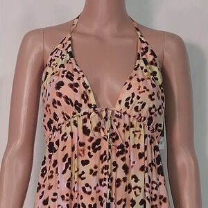 Bar III Maxi Dress Animal Print Sleeveless Swim Cover Up, Size Med, 58" Long